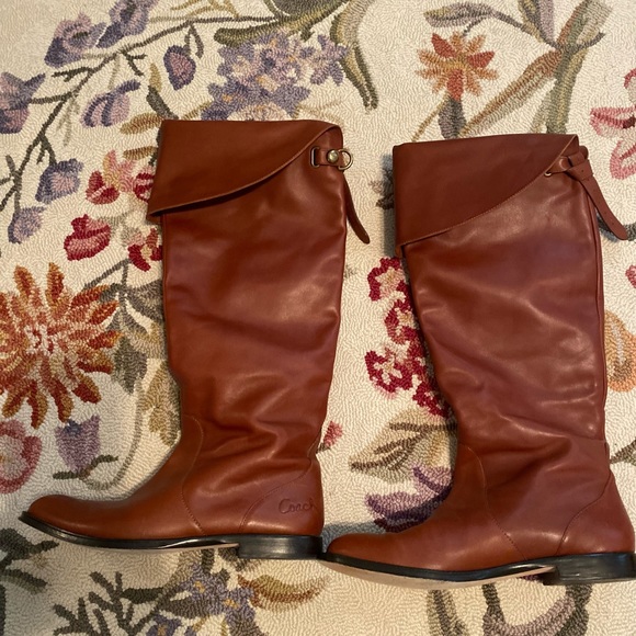 COACH Over-the-Knee Light Brown Leather Boots - Picture 3 of 7